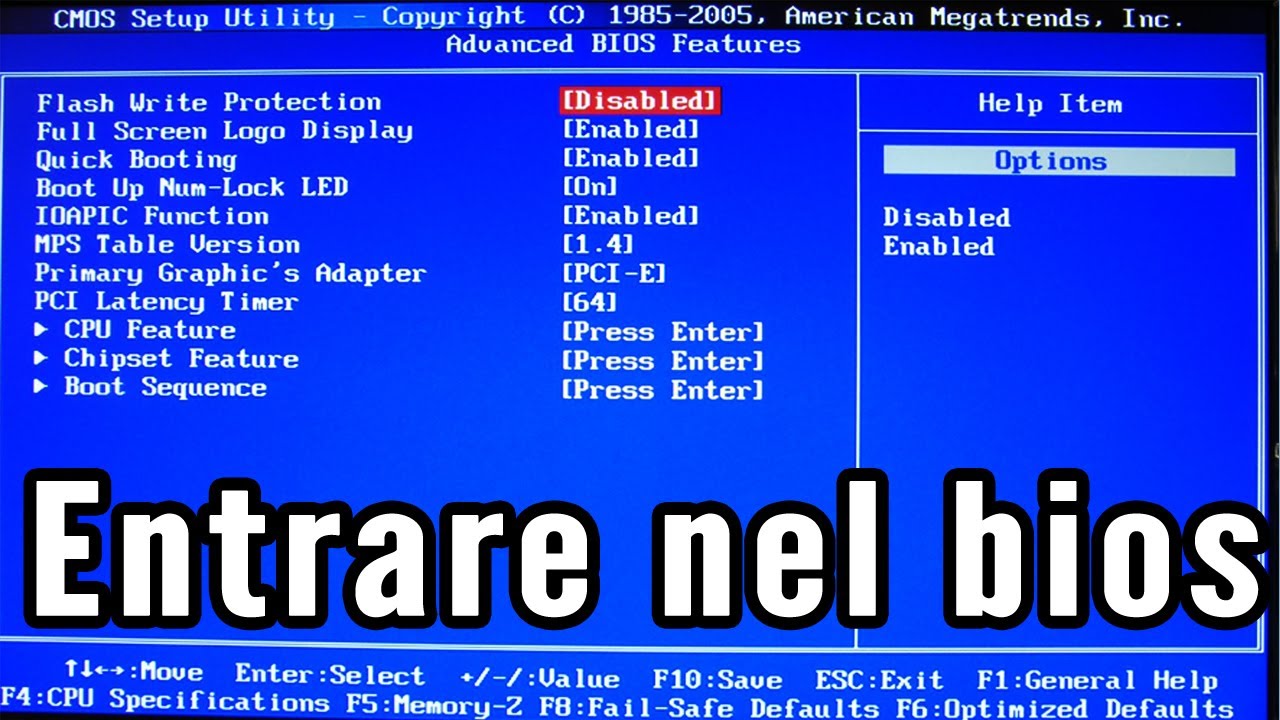 Come entrare nel bios