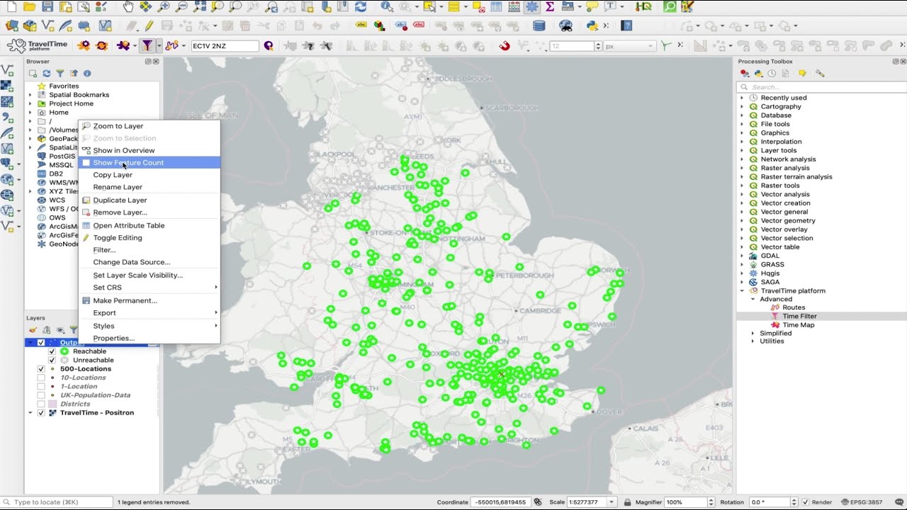 Calculating Travel Times Between Multiple Locations in QGIS - TravelTime