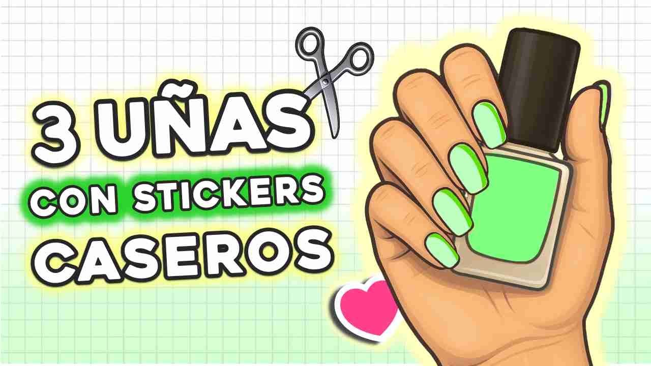 3 Diseños NEON con STICKERS CASEROS ✨ ¡Que CUALQUIERA puede hacer! #uñascortas