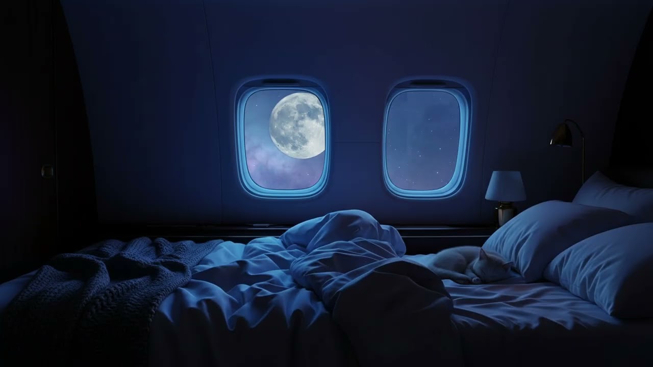 Private Jet Bedroom Ambience Full Moon Night Flight For Deep Sleep & Relaxation