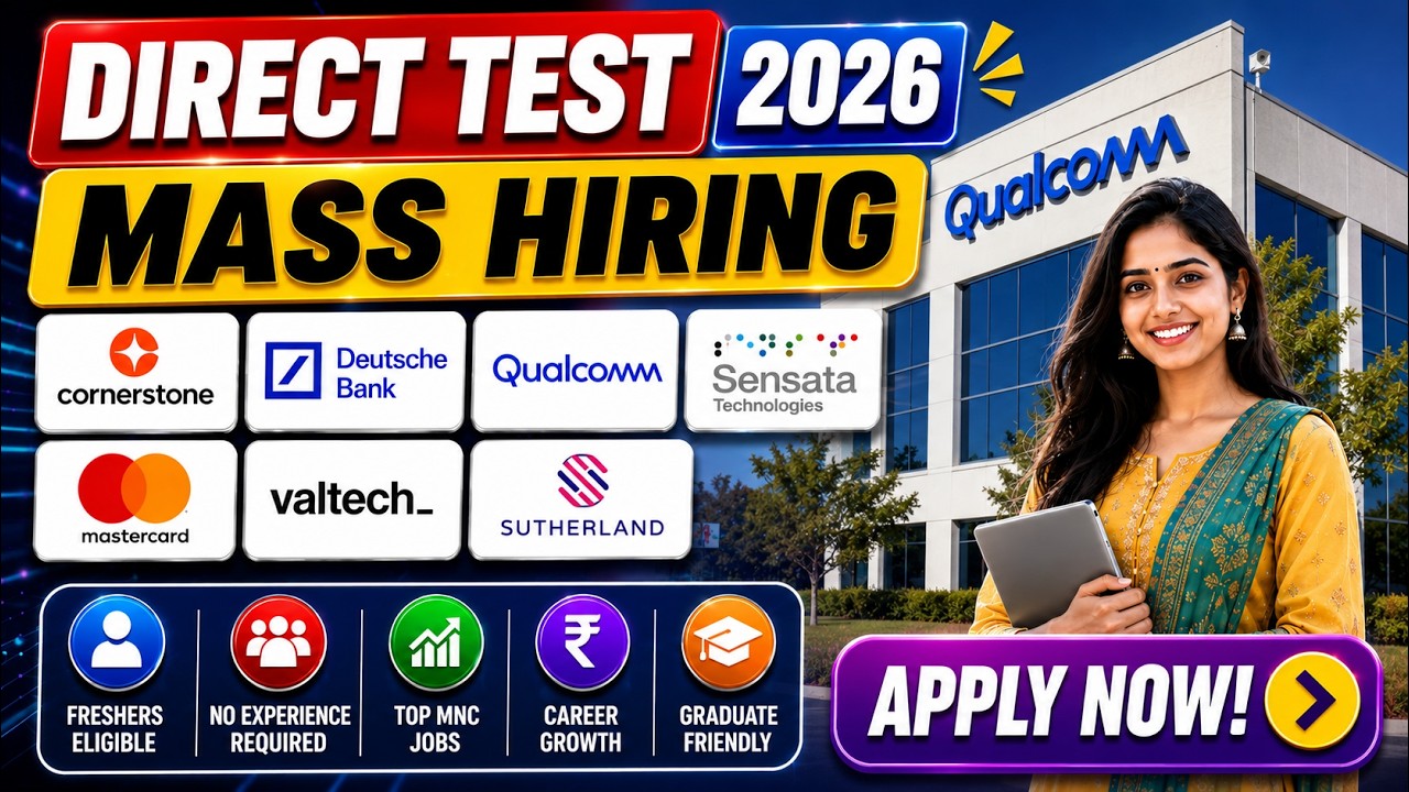 Direct Test Hiring 2026 🚀 Top 7 Companies Hiring Freshers | Sutherland, Qualcomm & More