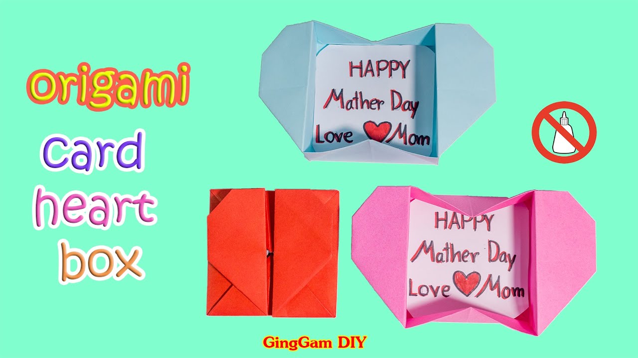 Origami card heart box - พับกล่องใส่การ์ดเซอร์ไพรส์วันแม่/ไม่ใช้กาว