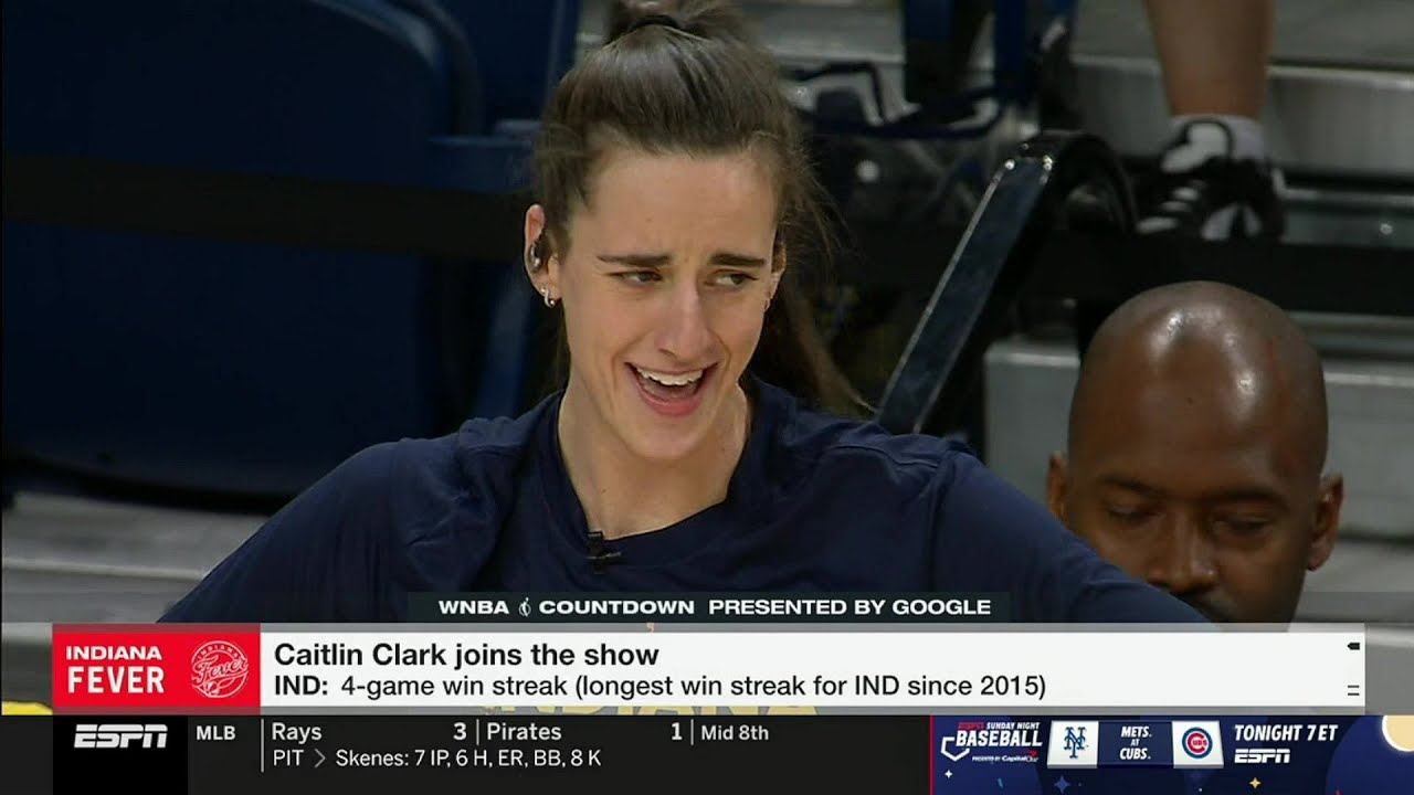 Caitlin Clark interview while shooting during warmups before Indiana Fever vs Chicago Sky
