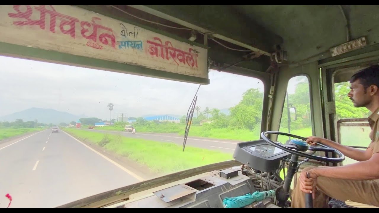 MSRTC Bus Cabin Ride on Mumbai Goa Highway | Mumbai to Pen Journey | Borivali Shrivardhan MSRTC Bus