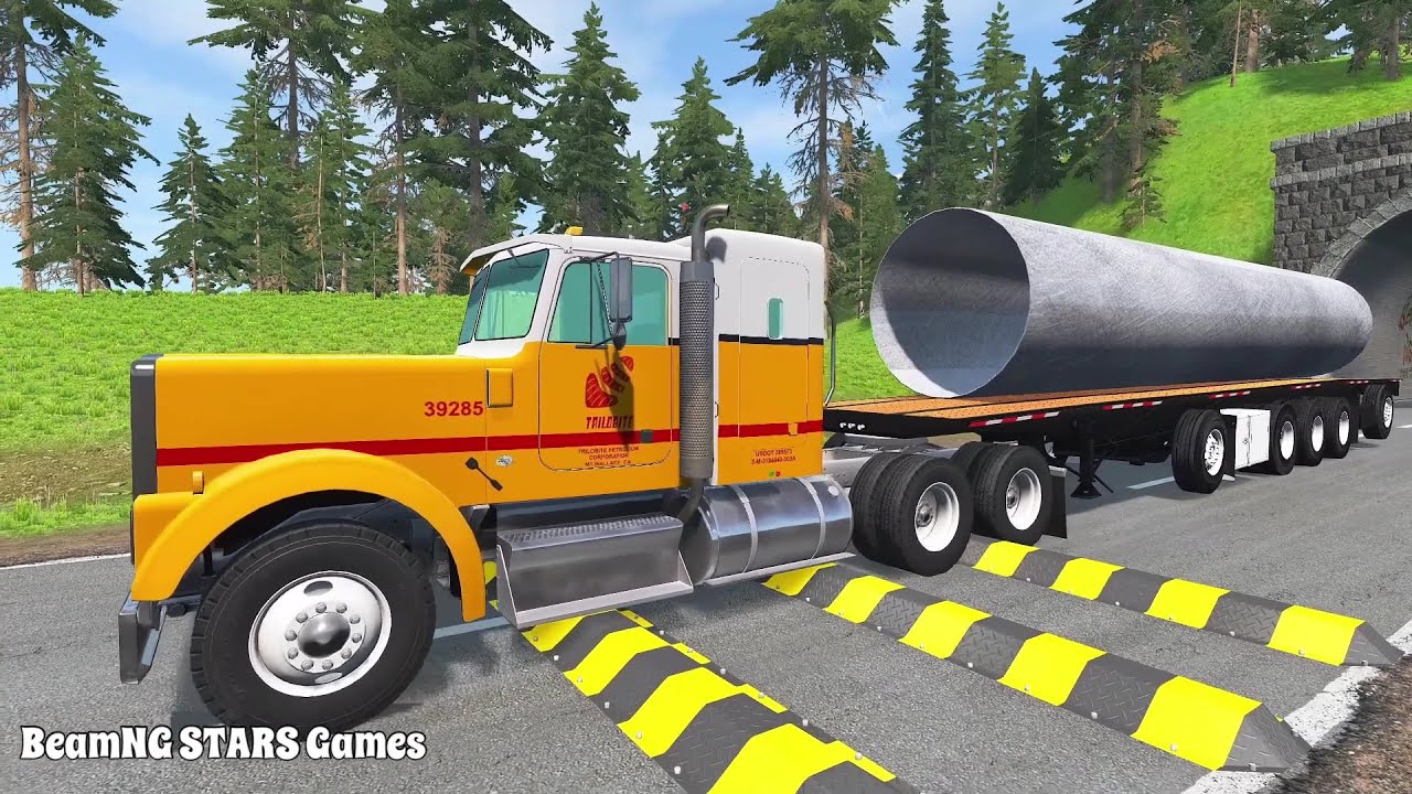 TRUCKS, CARS, LONG BUS Vs MASSIVE SPEED BUMPS - BeamNG.Drive