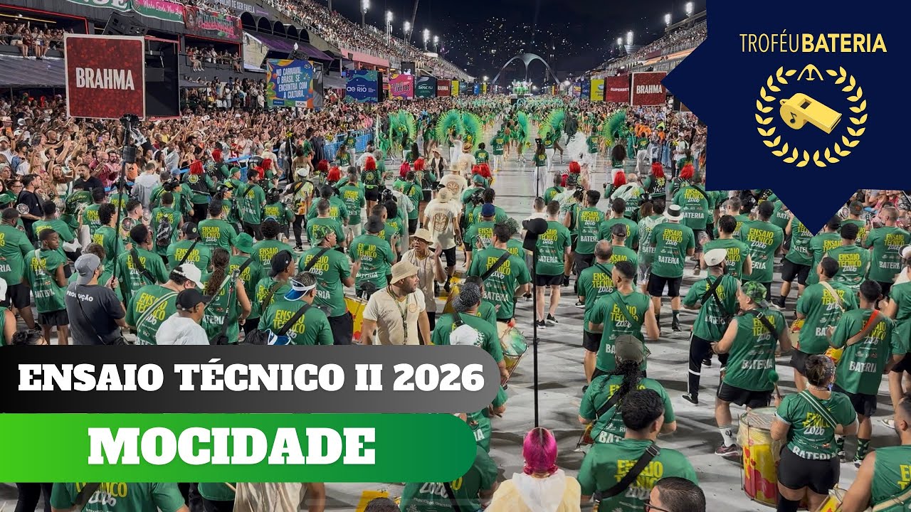 Bateria da Mocidade Independente no segundo ensaio técnico para o carnaval 2026