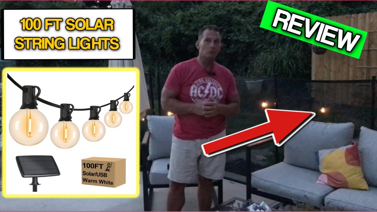 100FT Solar String Lights G40 Globe Outdoor String Lights with 52 Shatterproof E12 Bulbs, Waterproof
