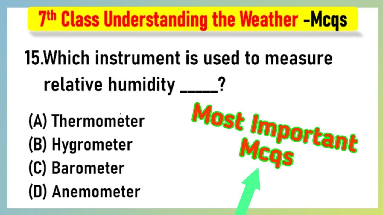 Understanding the Weather Class 7 MCQ Questions SST Chapter 2 | Understanding the Weather mcq
