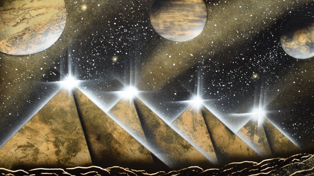Black and Gold Pyramids - Spray Paint Art by Jon Barber