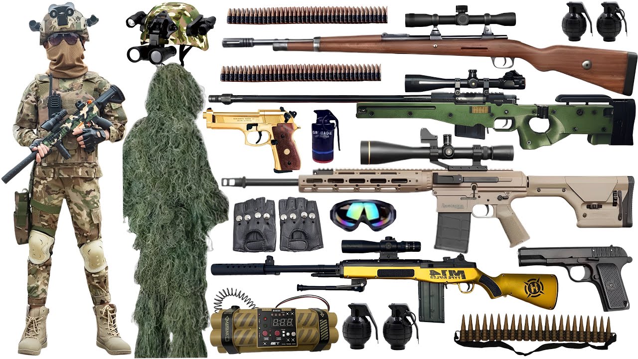 Special police weapon toy set unboxing, Sniper rifles such as MSR, M-200, AMR, M14, AWM, 98K,Barrett