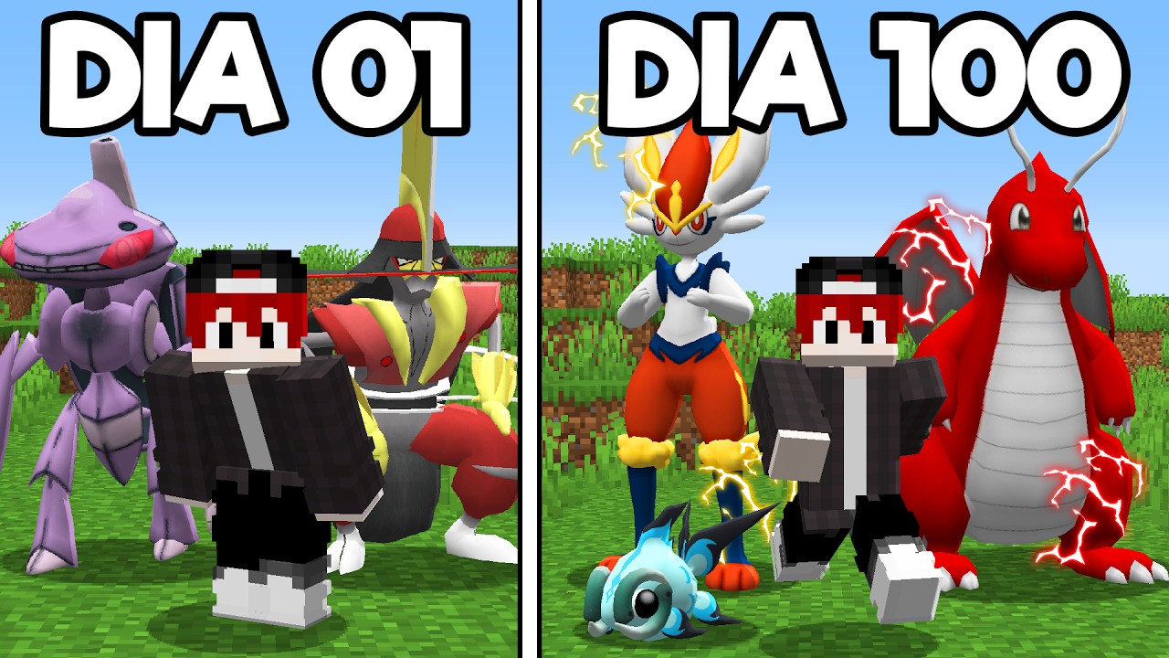 Sobrevivi 100 Dias no Minecraft Pixelmon PokeSquad O FILME 5