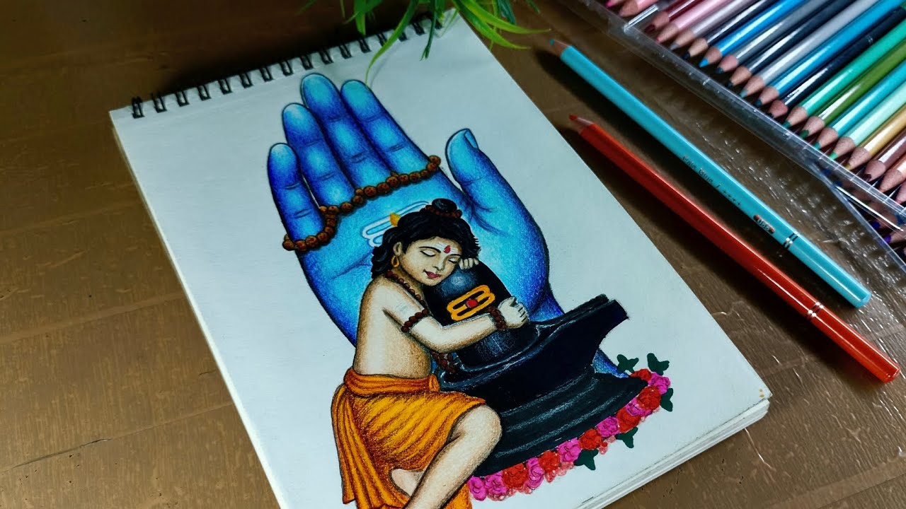 Shiva Ratri Special Drawing, A Bhakt Holding a shivling Drawing