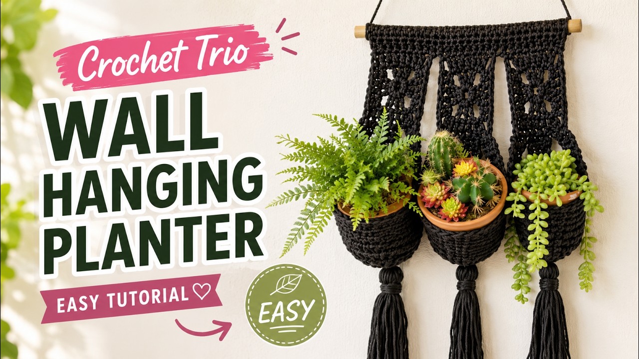Crochet Trio Wall Hanging Planter | EASY | The Crochet Crowd