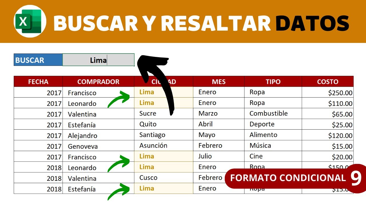Buscar y resaltar datos en Excel con Formato Condicional 9 | Resalta datos mediante un valor