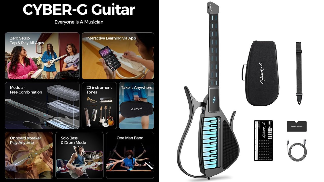 CYBER-G Stringless Smart Guitar - 20 instrument Sounds for One-Man Band
