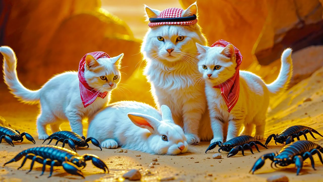 Mama Cat Saves Helpless Rabbit from Scorpions!🐱🐰