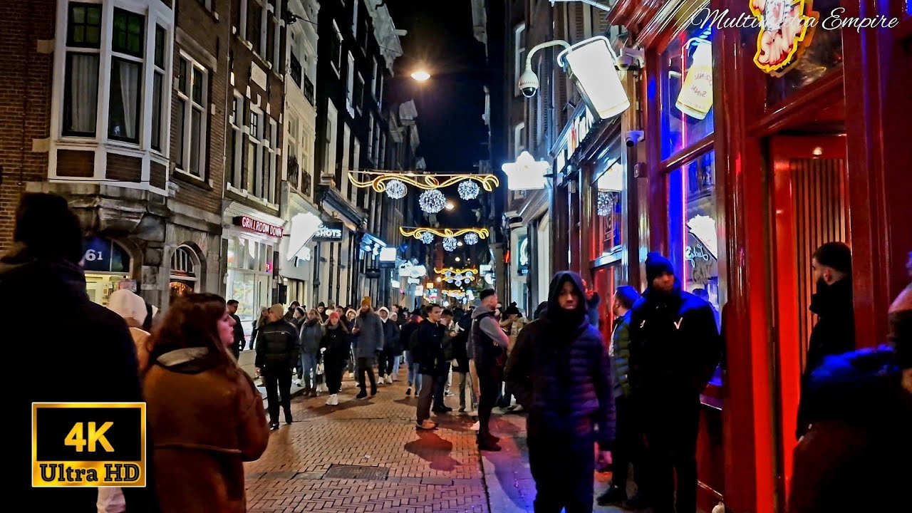 AMSTERDAM CITY NIGHT LIFE | NIGHT WALKING DURING LIGHT FESTIVAL | AMSTERDAM, NETHERLANDS| 4kUHD