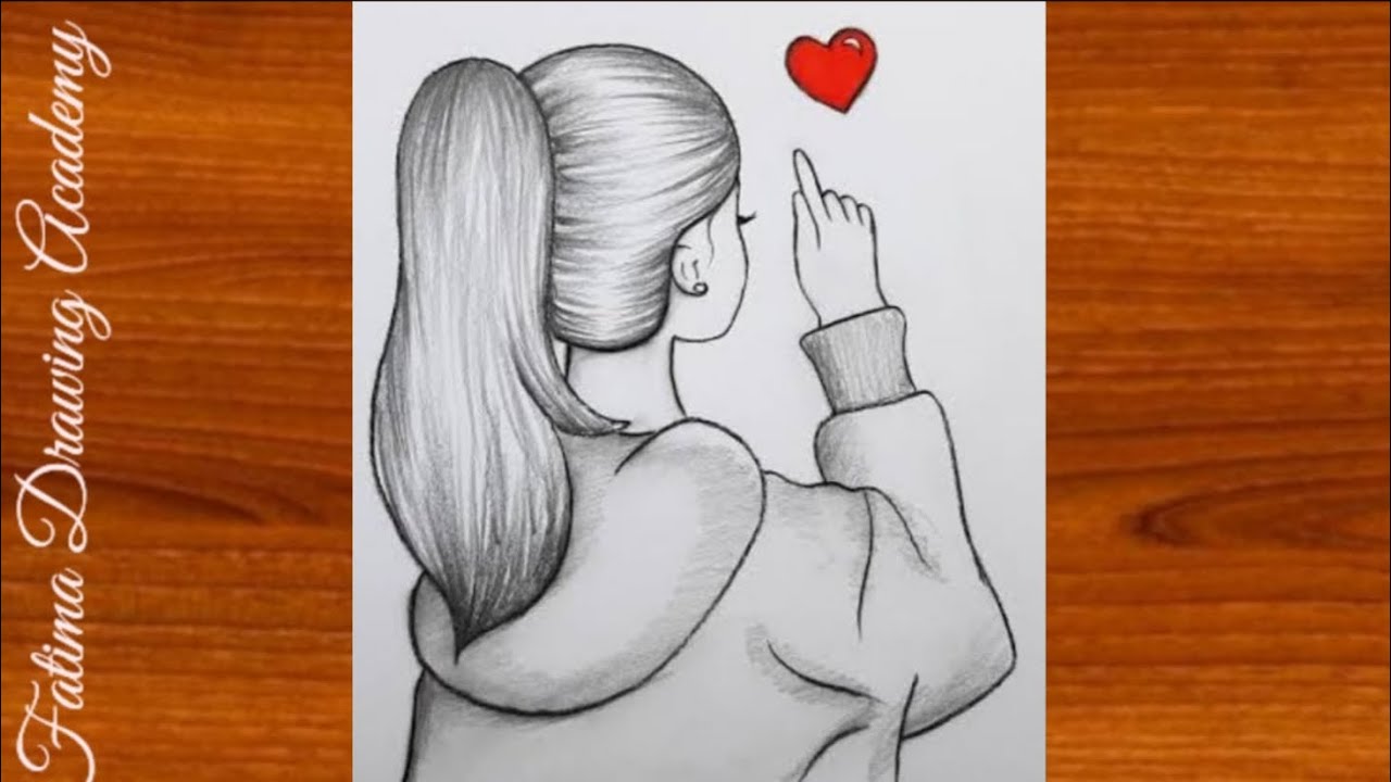 Easy Girl Sketch with Cute Heart ✏️ Step-by-Step Pencil Drawing