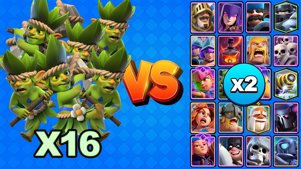 16 DUENDES CAMUFLADOS vs TODAS LAS CARTAS TERRESTRES X2 | Clash Royale