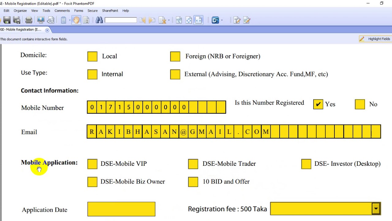 DSE Mobile Registration Form Fill up