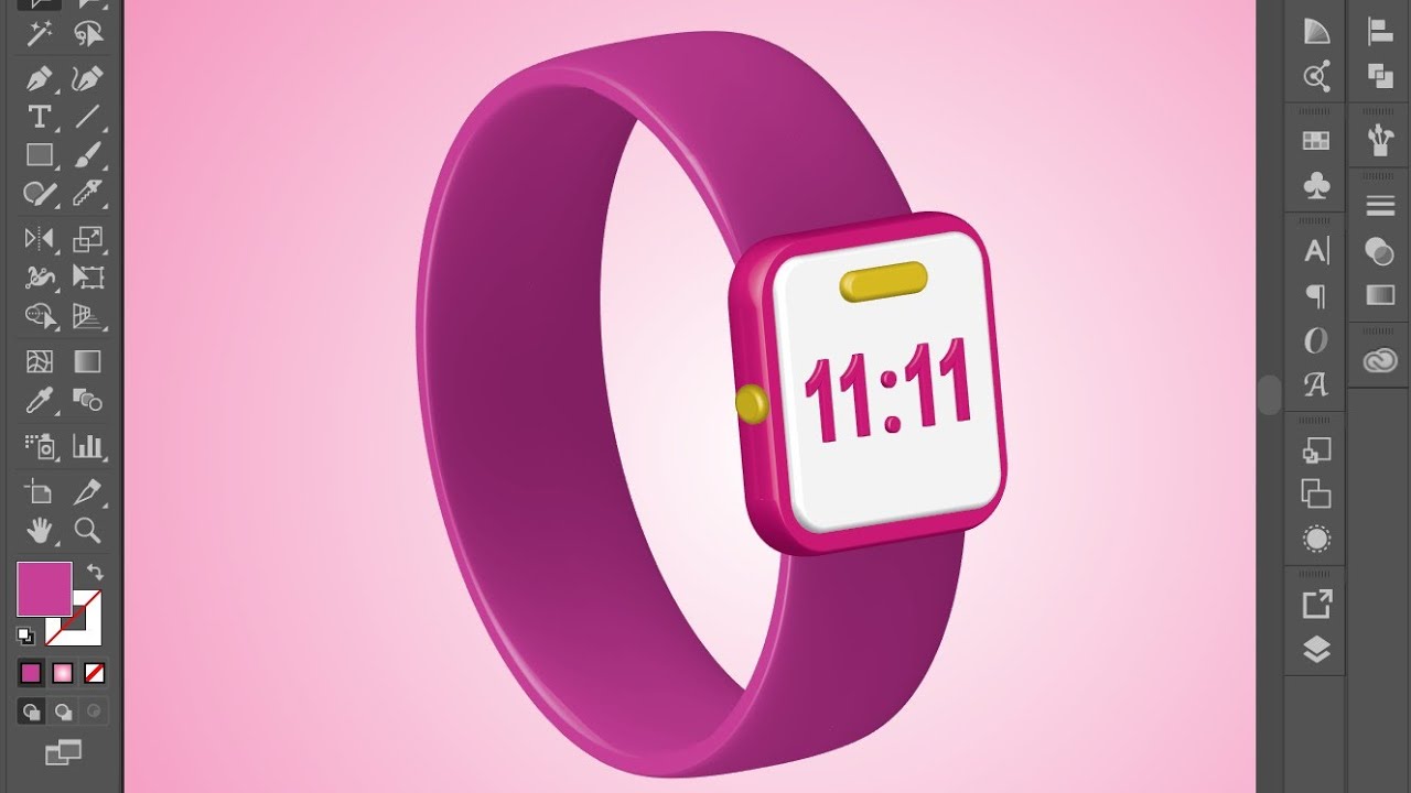 Adobe Illustrator Tutorial how to design 3D digital wrist watch stepbystep speed vector illustration