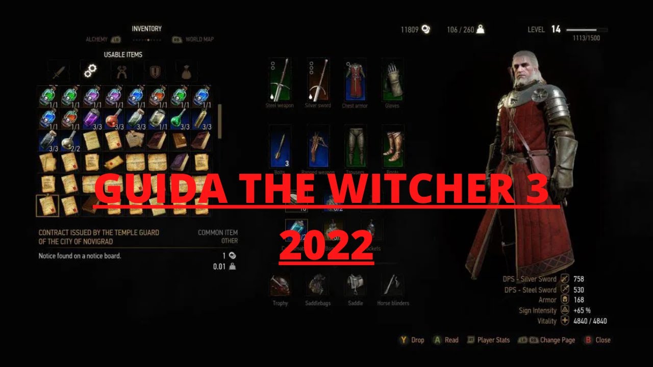 The Witcher 3 Wild Hunt GUIDA 2022 - Armi, Armature, Creazione, Abilità, Inventario, Missioni (ITA)