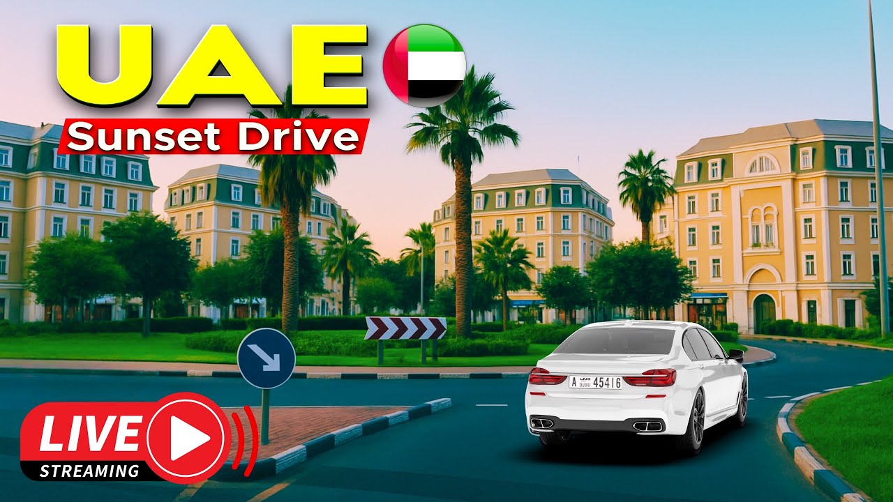 🔴 DUBAI [Live] Sunset Drive: International City to Dubai Mall via Business Bay 🇦🇪 | UAE Drive 🇦🇪
