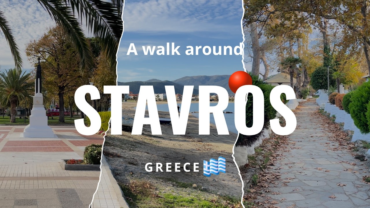 Walking in Stavros, Greece 🇬🇷 | 25 Min Autumn Seaside Walk | 4K HDR No Talking