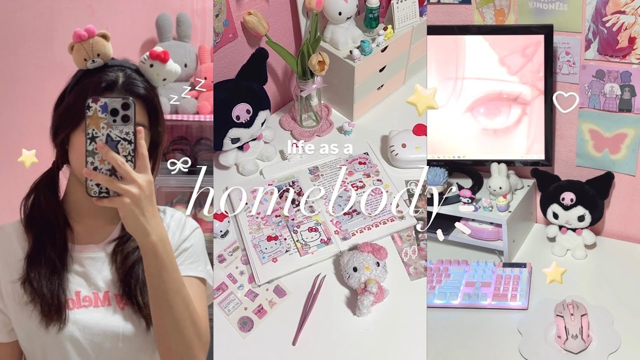 life as a homebody( ͈ര ̫ര ͈) ⊹`𓈒 ‎everything pink and sanrio, new desk set up, what im watching now