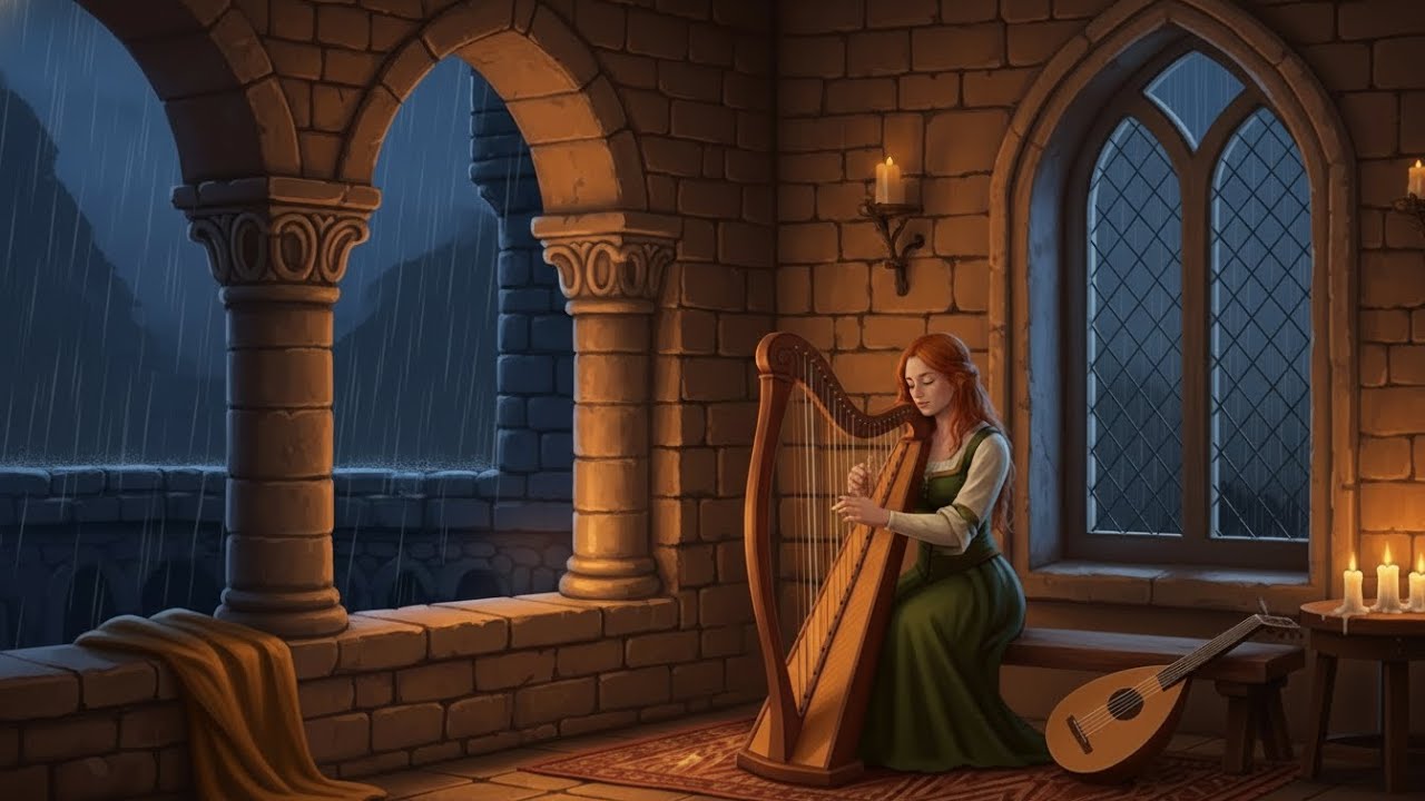 Relaxing Medieval Music for Study & Focus – Calm Celtic Ambience with Rain Sounds