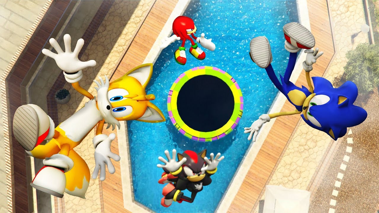 GTA 5 Sonic Crew Ultimate Water Trampoline Ragdolling