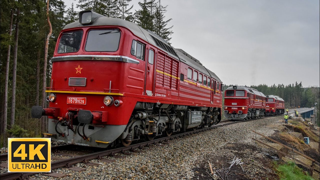 Zatěžkávací zkouška Pňovanského mostu Lokomotivy T 679.1529 + T 679.1578 + T 679.1600 27.4.2019