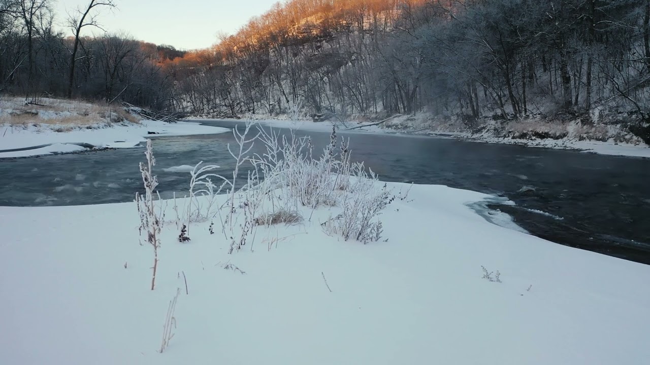 Relaxing Nature Video 4K - Frosty River | Music for sleep / study / meditation / relaxation
