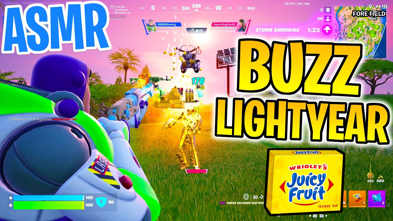 ASMR Gaming 😴 Fortnite Buzz Lightyear Skin is Fun! Gum Chewing 🎮🎧 Controller Sounds + Whispering 💤