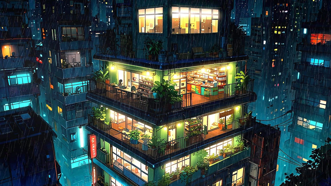 Town After Rain 🌧️ Rainy Midnight in a Cozy City Apartment 🌧️ | Lofi Beats to Chill & Focus