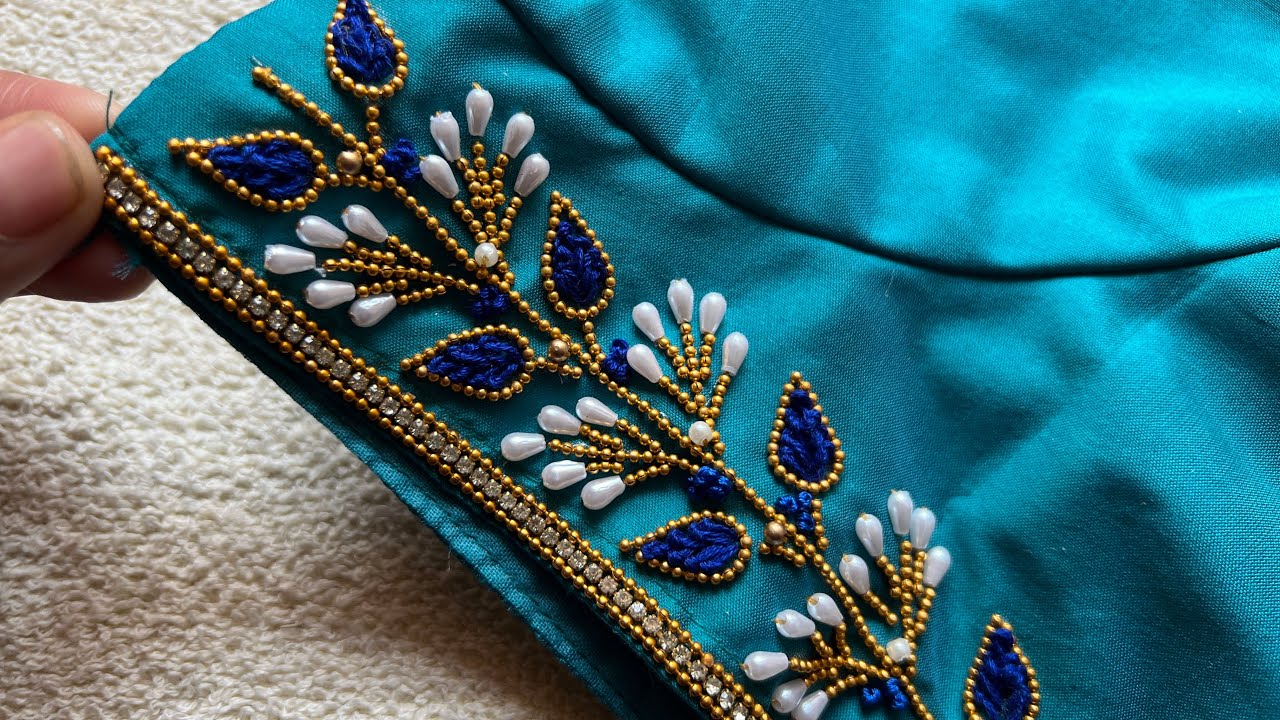 Trendy thread work aari design using normal needle ok stitchedblouse! 2024 #simpleaariwork