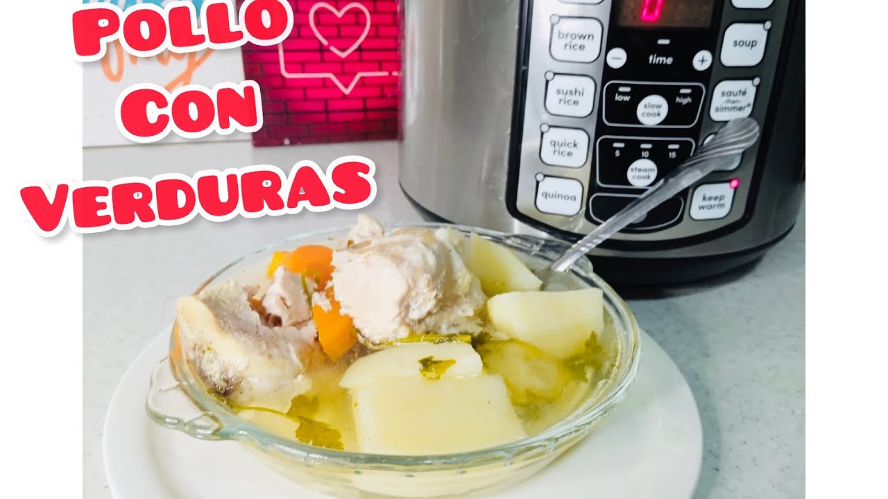 Pollo con verduras en olla arrocera