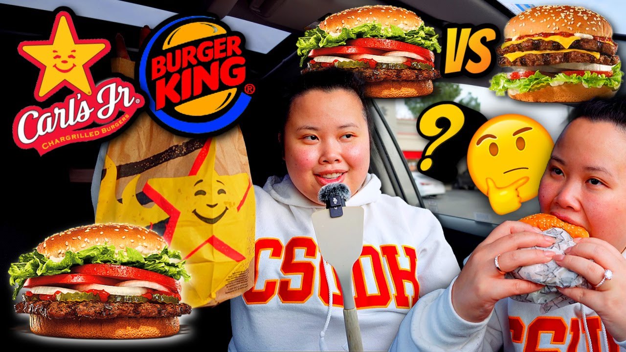 Carl's Jr. Famous Star Burger VS. Burger King Whopper Mukbang 먹방 Eating Show! (WHICH ONE IS BETTER?)