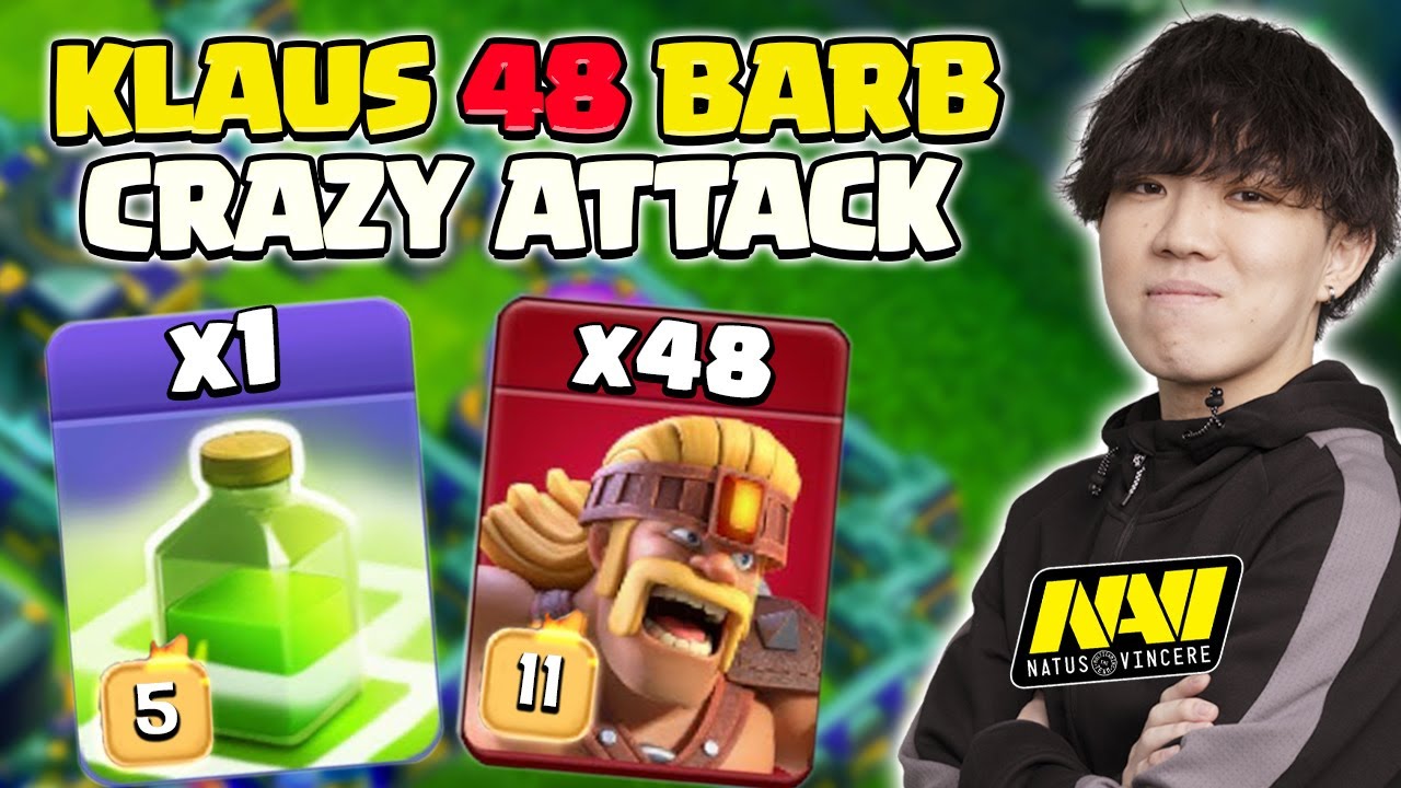 Klaus CRAZY 48 Barbarian + Jump Spell SIEGE BARRACKS Combo (Clash of Clans)