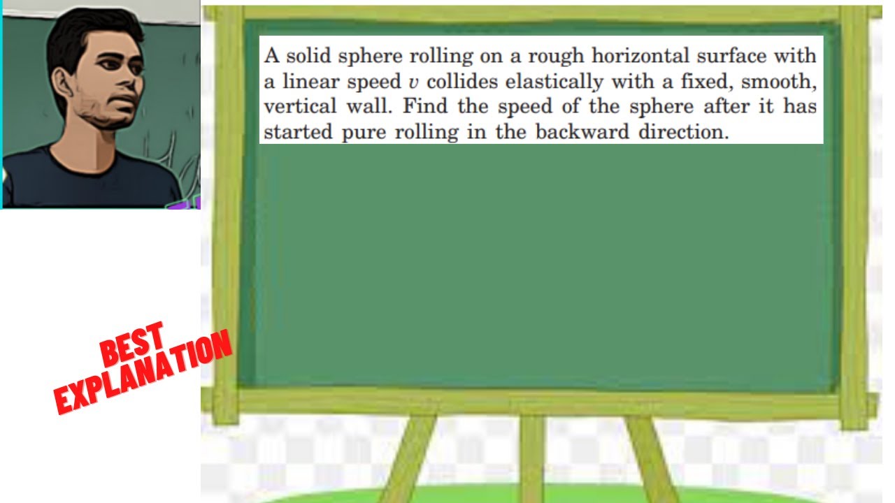 A solid sphere rolling on a rough horizontal surface with a linear speed v collides elastically with