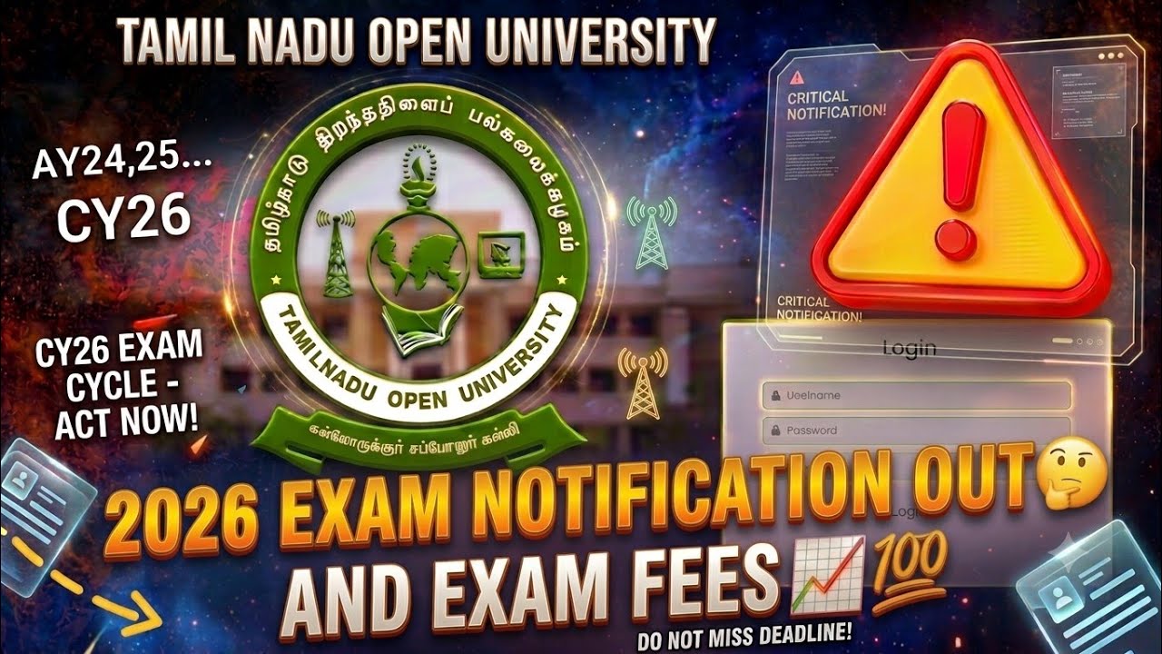 Tamil Nadu Open University 2026 Exam Notifications Update | TNOU 2026 Exam | TNOU Update | TNOU E...