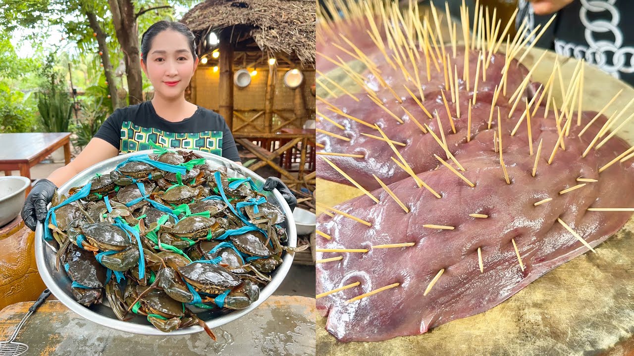 Amazing cooking Pig Liver Salty - Mud Crab Creamy - Ghost Squid Stir Fry Vegetable - Cooking Skill
