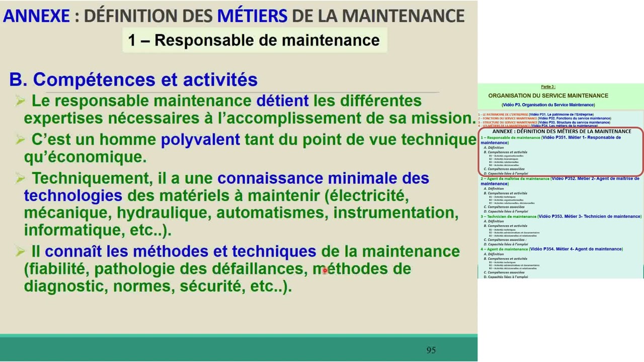 P351 Annexe Définition du Métier du Responsable de maintenance