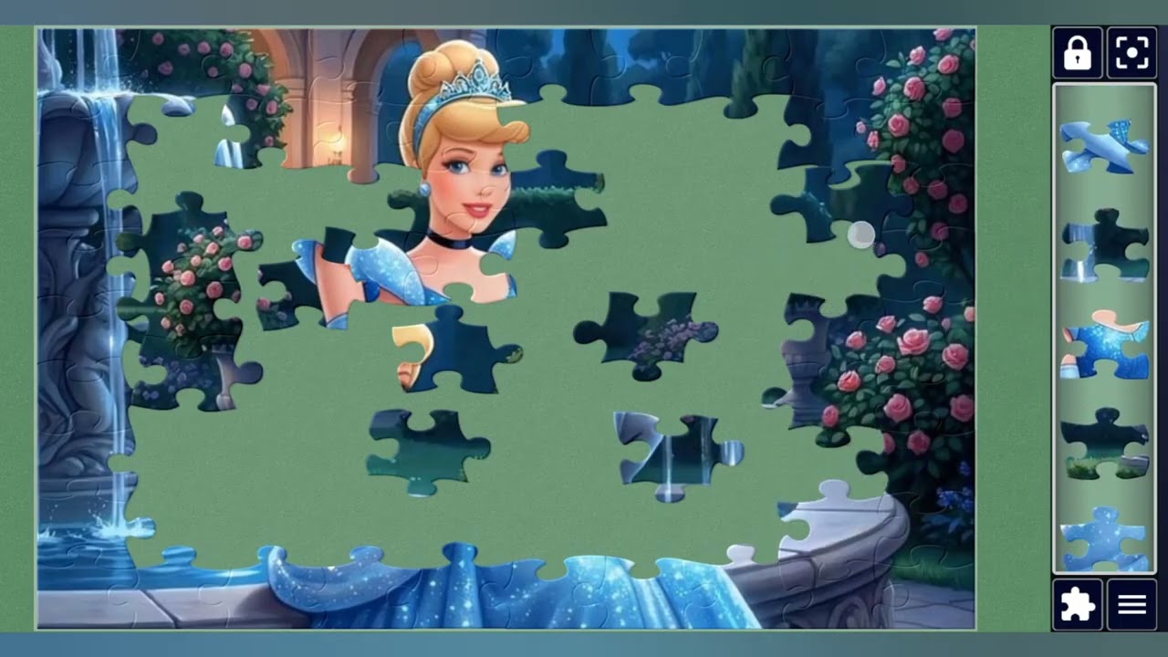 Cinderella by the Moonlit Fountain👑🎀👗🪩🌙🌌//jigsaw Challenge Hub🧩//Fun with puzzles🧩//