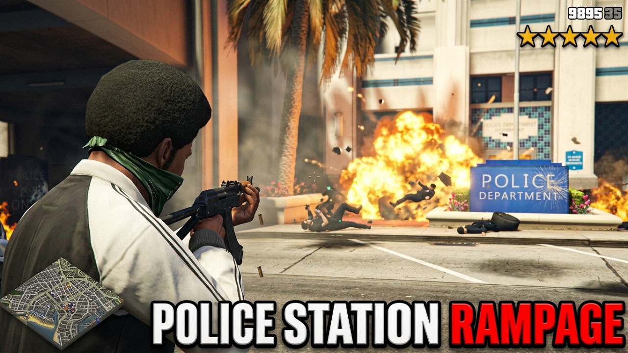 GTA 5 - Store Robbery & Rockford Hills Police Station Rampage + Ten Star Escape