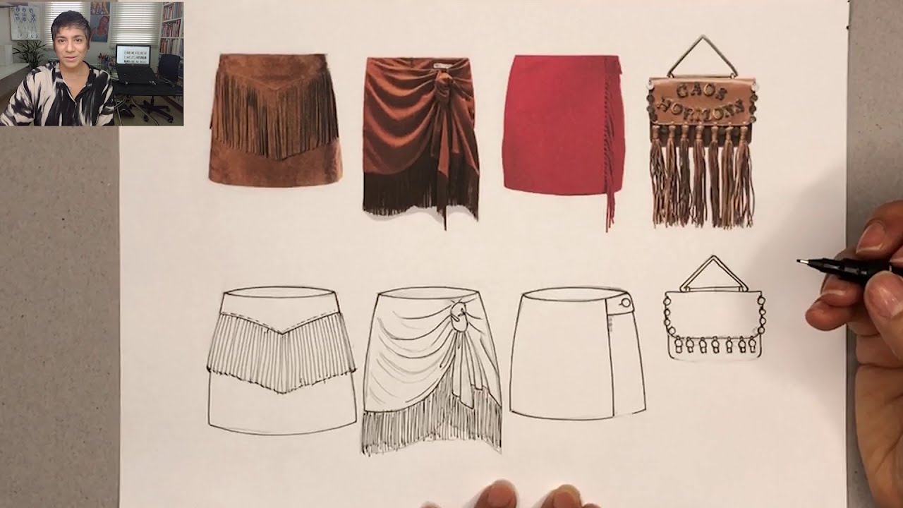 COMO DESENHAR FRANJAS NA ROUPA PARTE 01 - DESENHO DE MODA