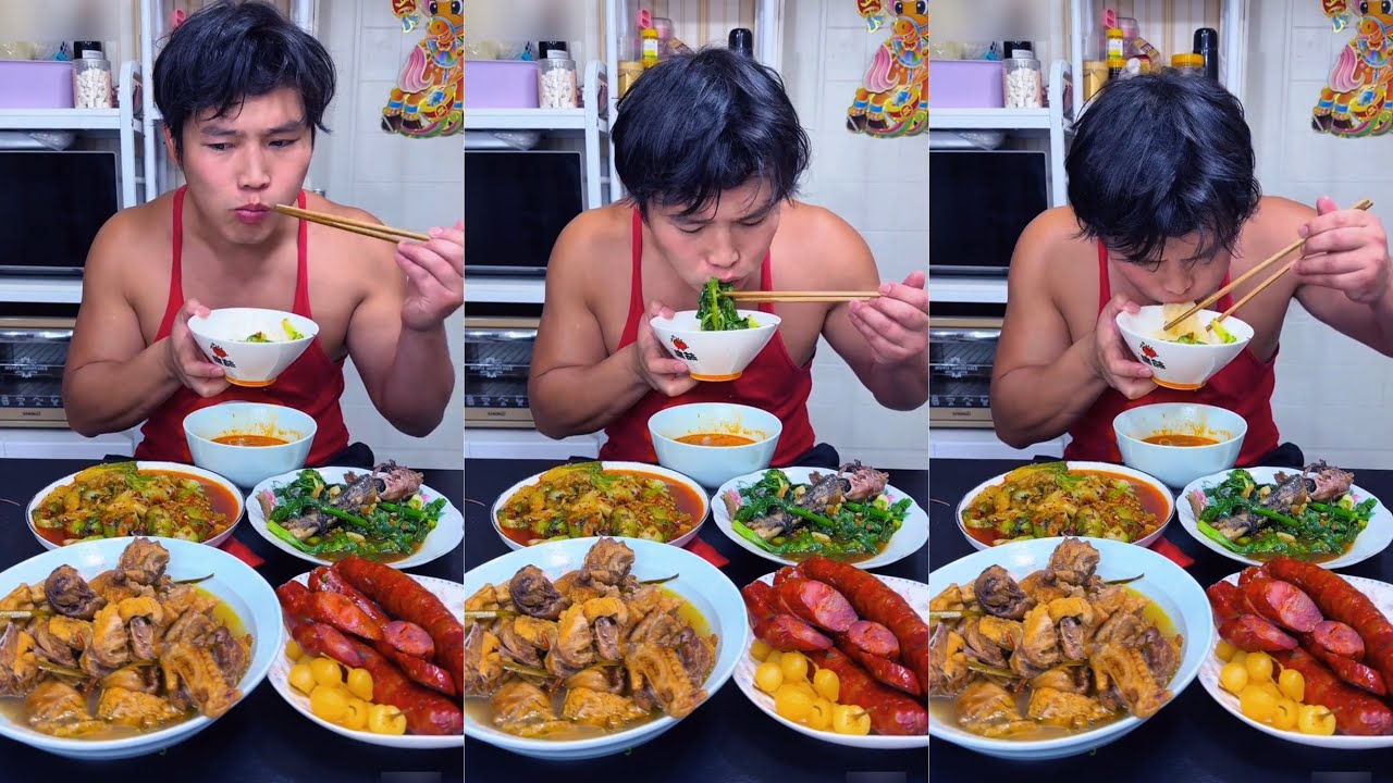 So Savory! Enjoying Fried Sausage, Chicken Soup & Veggies | Eat Food YT