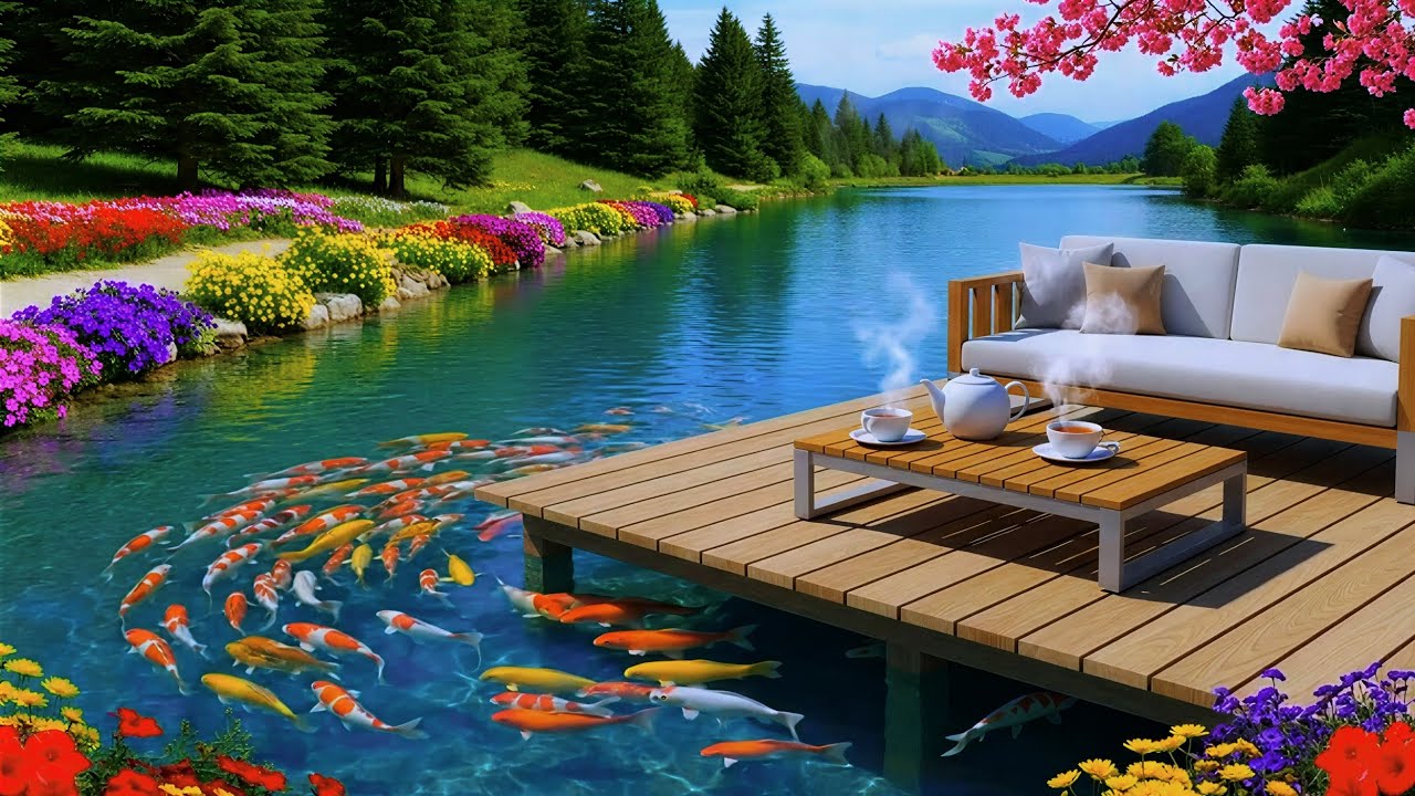 Relaxing Lakeside Morning 🌸 Soft Music & Peaceful Nature Ambience