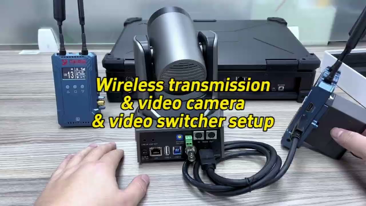 Wireless transmitter and receiver & live camera & live production video switcher setup .