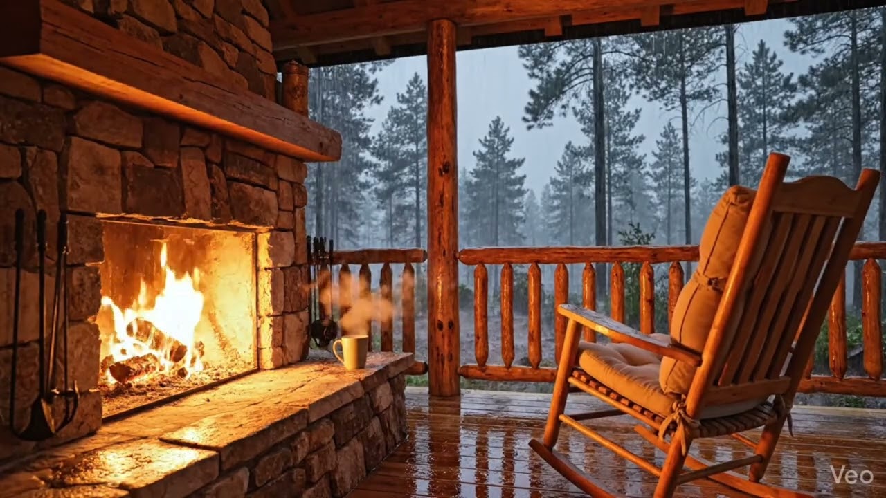 Cozy Forest Cabin Fireplace Rain | Forest Deep Sleep #rain #rainoundforsleep